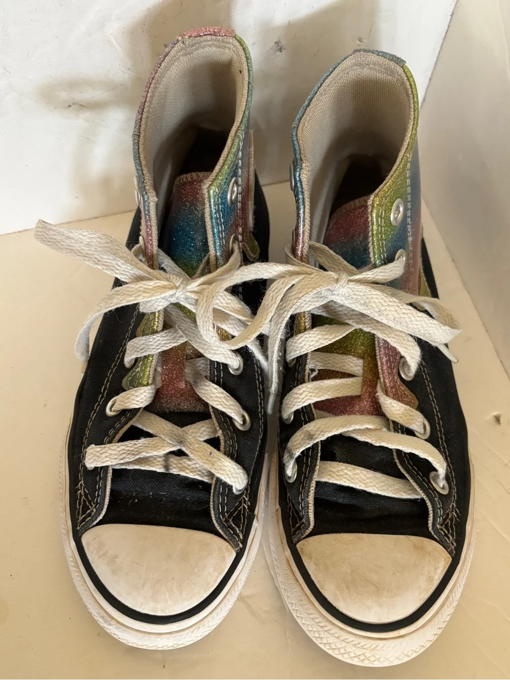 Converse Chuck Taylor Glitter Drip melt design sneakers Youth Sz 1